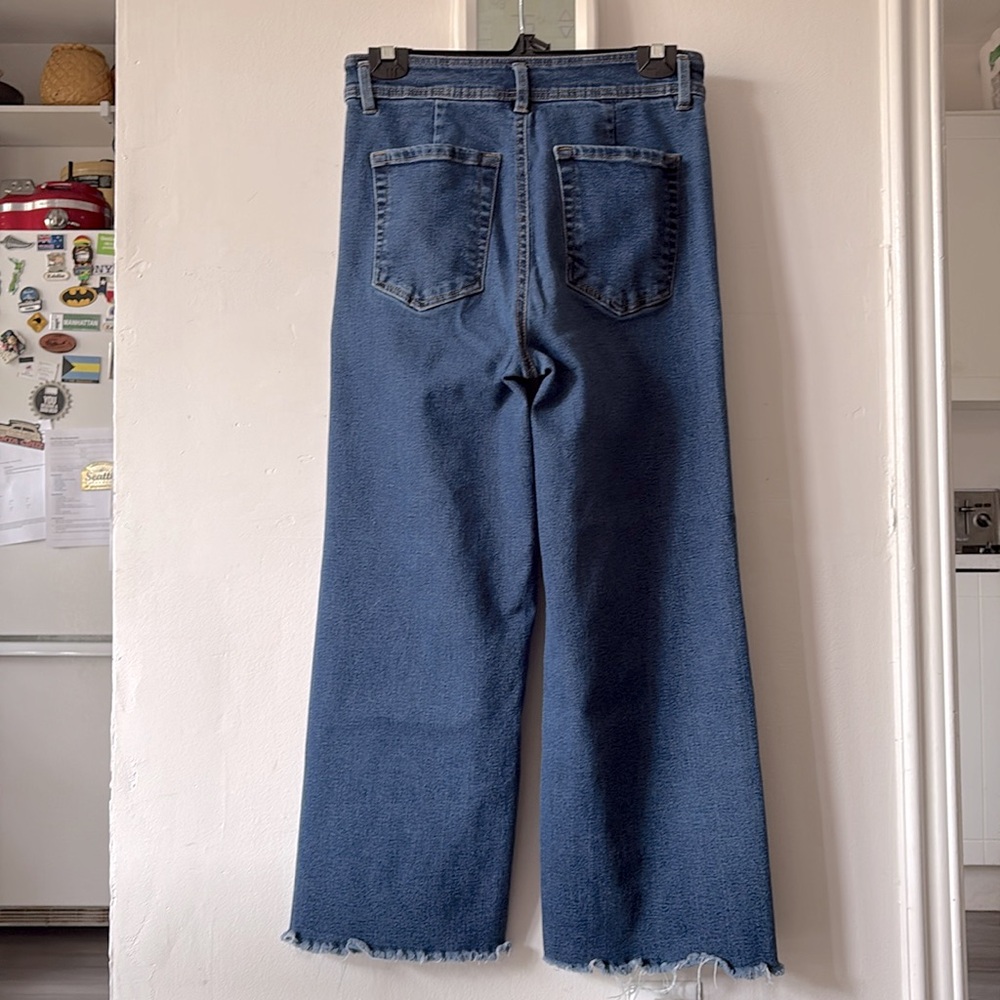 DEX - Indigo High Waist, Wide Leg, Raw Hem Jeans - Picture 2 of 8